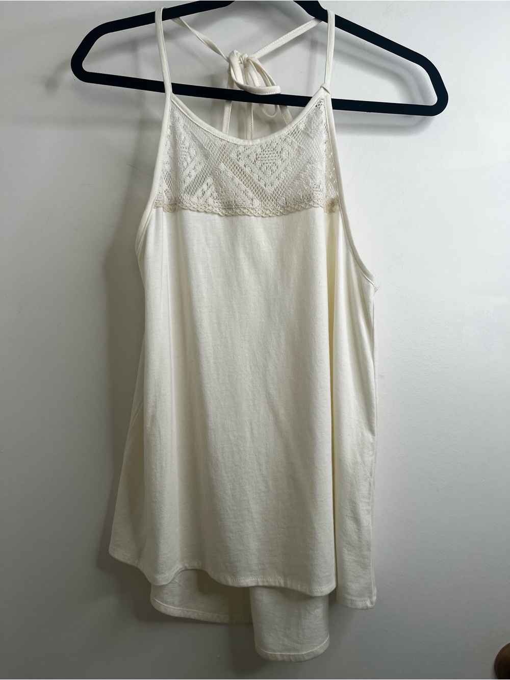 Roxy Lace Yoke Halter Tank Top Cream Size Medium Cotton Blend Lightweight Summer